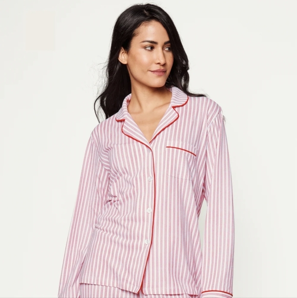 Petite Plume Pima Pajama Set In Antique Red Size Large Striped Embroidered EUC - Picture 4 of 16